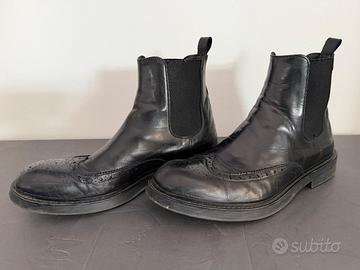 Stivaletti Chelsea Boots Uomo Brogue in Pelle Nera