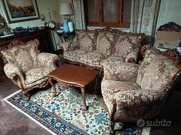 Salotto barocco legno damascato 4 pezzi