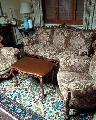 Salotto barocco legno damascato 4 pezzi