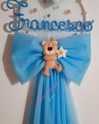 Fiocco nascita orsetto tulle bimbo bimba