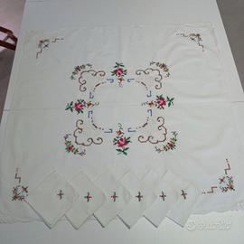 Tovaglia da thè+6 tovaglioli Vintage punto a croce