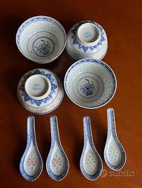 set 4 ciotole e cucchiai in porcellana CINESE