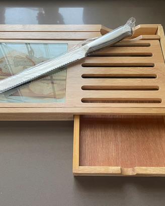🍞 Tagliere per pane in legno con coltello inox –