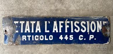 Insegna tabella modernariato vintage smaltata