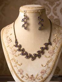 Collana Orecchini foglie Vintage Ottone anticato