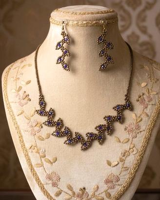 Collana Orecchini foglie Vintage Ottone anticato