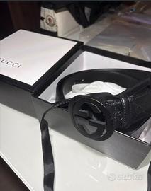 Cinta Gucci Nera Pelle Fibia GG con scatola