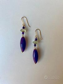 Orecchini Argento 925 Dorato con Pietra e Fluorite