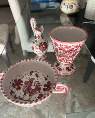 Set 3 pezzi ceramica artigianale Deruta
