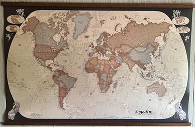 Grande Planisfero Vintage  in legno 142x93 cm