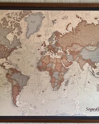 Grande Planisfero Vintage  in legno 142x93 cm