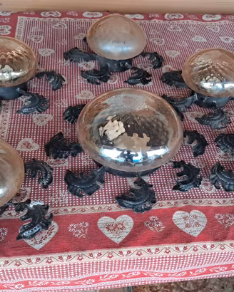 plafoniera/lampadario vetrata in ferro battuto 