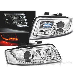 FARI PER AUDI A4 00-04 LUCI A TUBO LED CROMATE