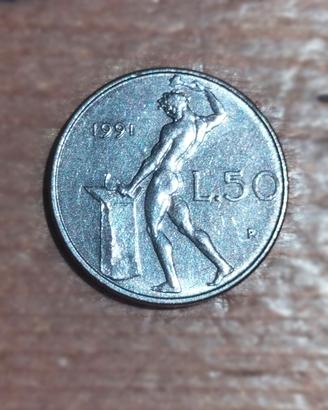 Moneta 50 Lire  Italia  2,7 gr.  Anno 1991