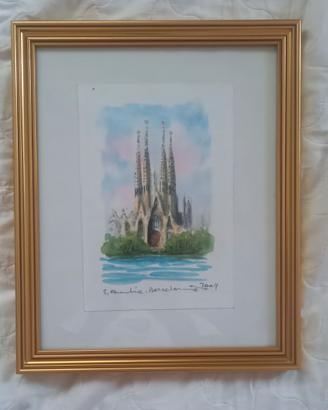 Acquerello Cattedrale Sagrada Familia di Barcellon