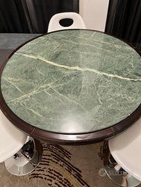 Tavolo rotondo vintage in marmo Verde Alpi
