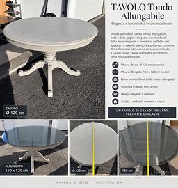 Tavolo tondo allungabile 120cm-ovale150cm