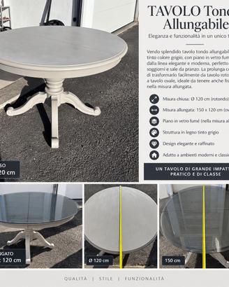 Tavolo tondo allungabile 120cm-ovale150cm