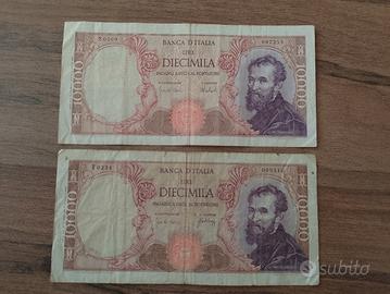 Due banconote 10000 lire Michelangelo. 