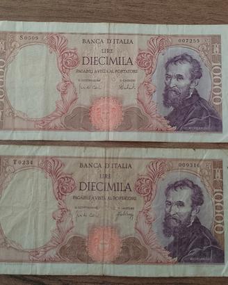 Due banconote 10000 lire Michelangelo. 
