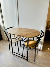 Tavolo salvaspazio e 2 sedie finiture rovere-nero