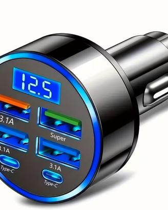 Caricatore da auto rapido 6-in-1, supporta USB-C, 