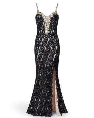 Abito Mori Lee nero lungo pizzo Tg 40/42