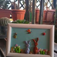 Quadretto soggetto pasquale,  con sassi di mare 