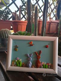 Quadretto soggetto pasquale,  con sassi di mare 