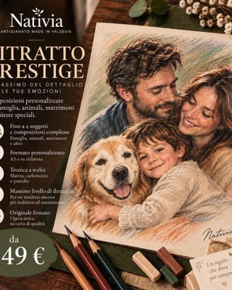 Ritratto famiglia da foto fatto a mano A3
