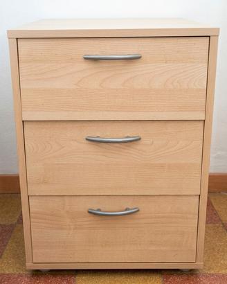 Comodino in Legno Chiaro a 3 Cassetti