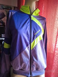 felpa vintage Reebok anni 90, con zip viola e blu