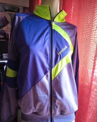 felpa vintage Reebok anni 90, con zip viola e blu