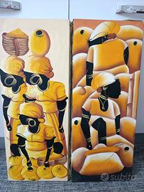 due quadri dipinti su tela etnici 