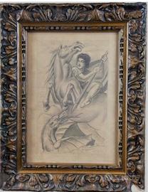 ACHILLE FUNI attr 1890+1972 SAN GIORGIO E IL DRAGO