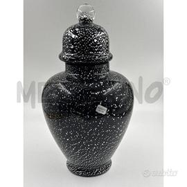 POTICHE VASO NERA SCAGLIE ARGENTAT