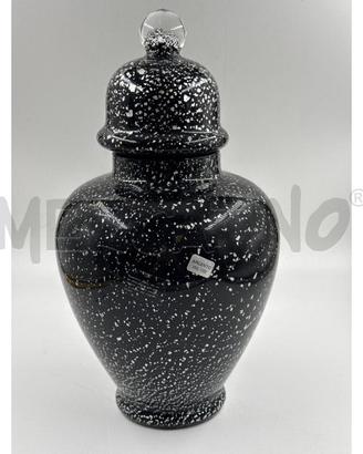 POTICHE VASO NERA SCAGLIE ARGENTAT