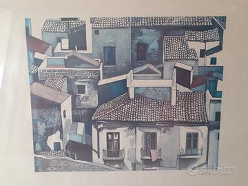 Litografia - guttuso - "tetti 1977