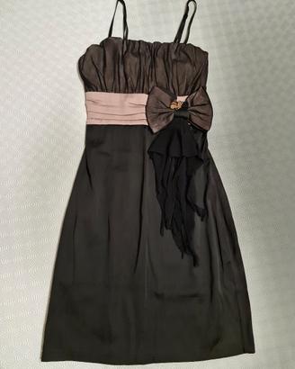 Abito tubino nero e beige con fiocco taglia S