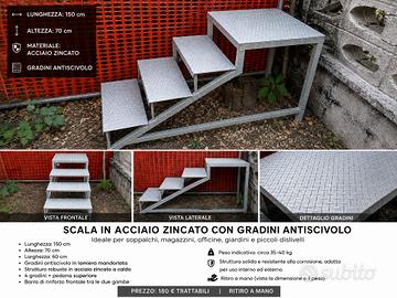 Scala in acciaio zincato con 4 gradini antiscivolo
