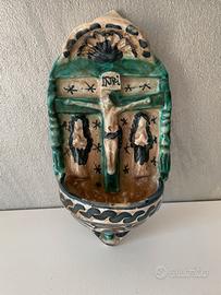Antica Acquasantiera da parete in ceramica