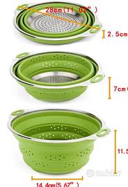 SCOLAPASTA PIEGHEVOLE SILICONE ACCIAIO 3 LIVELLI