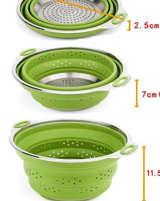 SCOLAPASTA PIEGHEVOLE SILICONE ACCIAIO 3 LIVELLI