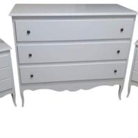 gruppo comò e 2 comodini bianco laccato  shabby