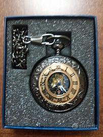 Orologio da Tasca Meccanico Steampunk Nero e Oro -