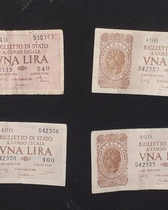 Banconote Una Lira Biglietto di Stato corso legale