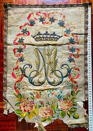 Tendina Vergine Maria Ricamata seta Fine 1700