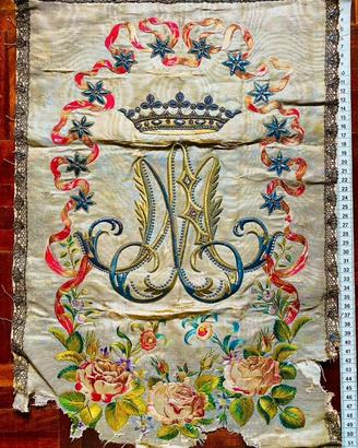 Tendina Vergine Maria Ricamata seta Fine 1700