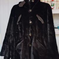 pelliccia sintetica con cappuccio, marrone tg X L