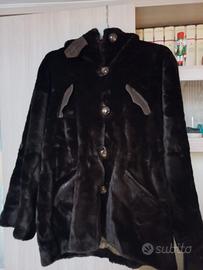 pelliccia sintetica con cappuccio, marrone tg X L